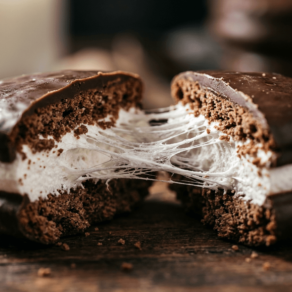 초코파이 단면 — 마시멜로와 비스킷 레이어