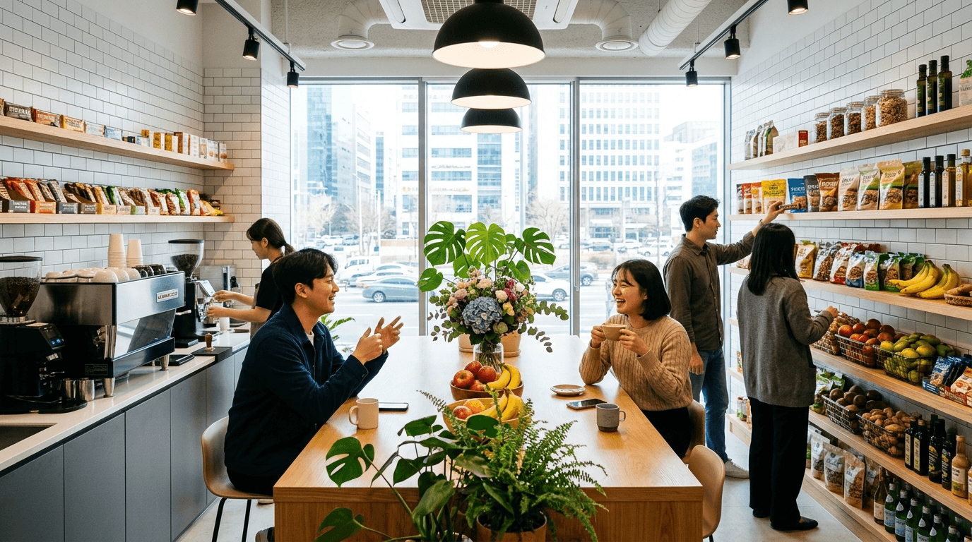 사무실 탕비실에 진열된 건강 간식들